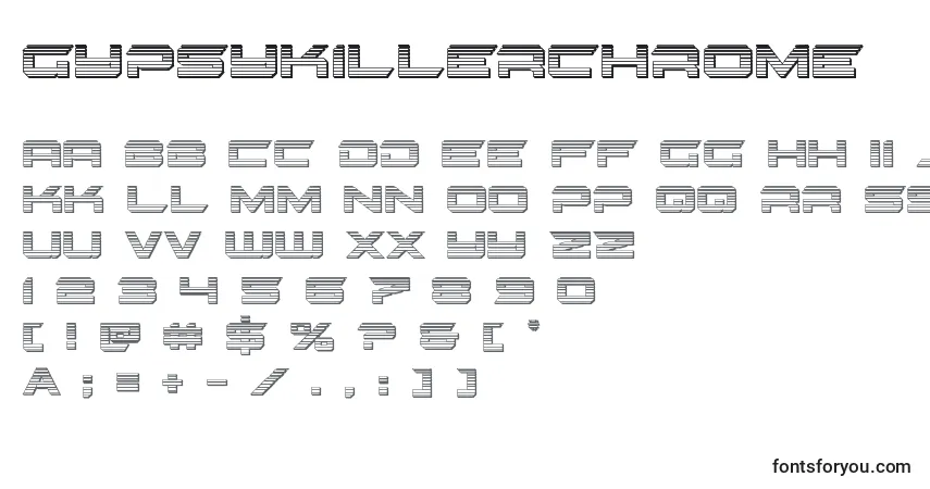 A fonte Gypsykillerchrome (128780) – alfabeto, números, caracteres especiais