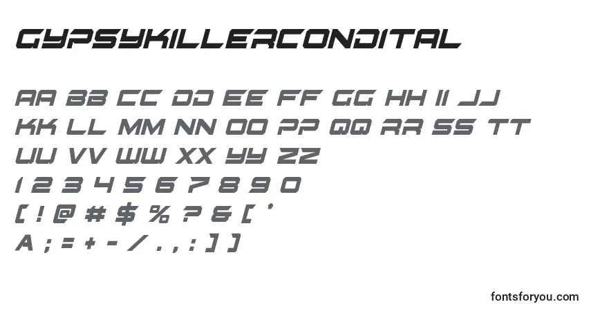 Schriftart Gypsykillercondital (128783) – Alphabet, Zahlen, spezielle Symbole