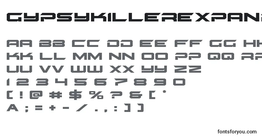 Schriftart Gypsykillerexpand (128784) – Alphabet, Zahlen, spezielle Symbole