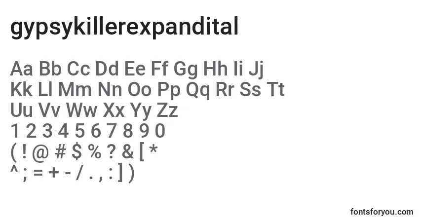 A fonte Gypsykillerexpandital (128785) – alfabeto, números, caracteres especiais