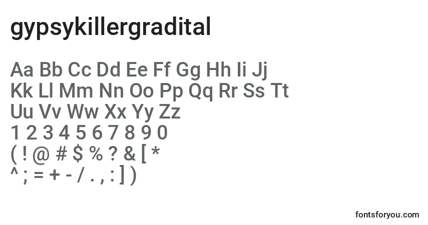 A fonte Gypsykillergradital (128787) – alfabeto, números, caracteres especiais