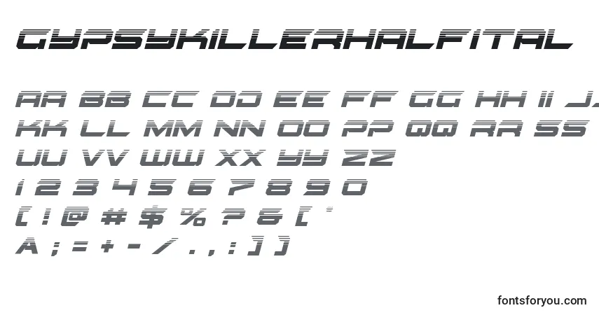 A fonte Gypsykillerhalfital (128789) – alfabeto, números, caracteres especiais