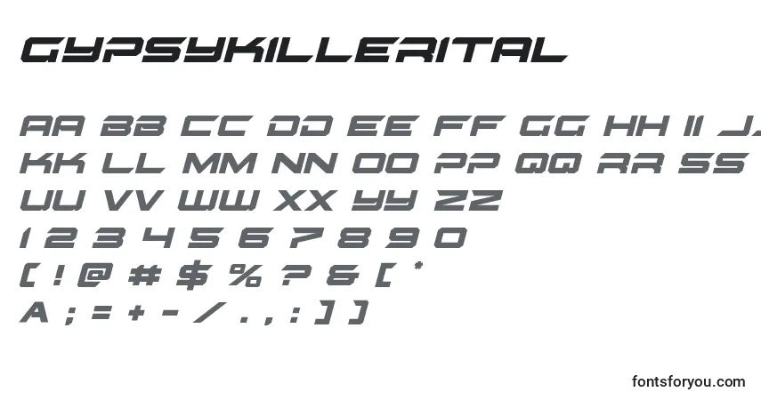 Schriftart Gypsykillerital (128790) – Alphabet, Zahlen, spezielle Symbole