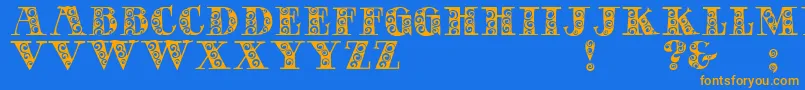 フォントGypsyRose – オレンジ色の文字が青い背景にあります。