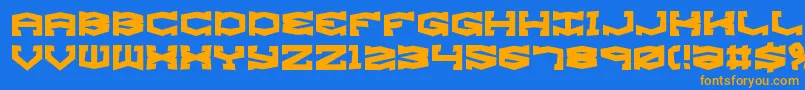 フォントgyroresh – オレンジ色の文字が青い背景にあります。