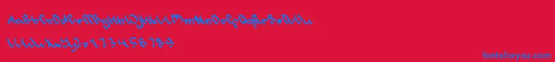 WriteALetter-Schriftart – Blaue Schriften auf rotem Hintergrund