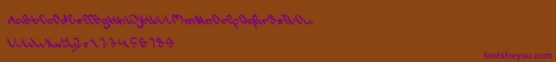 WriteALetter-Schriftart – Violette Schriften auf braunem Hintergrund