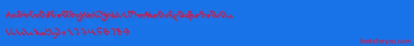 WriteALetter-Schriftart – Rote Schriften auf blauem Hintergrund