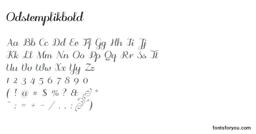 A fonte Odstemplikbold – alfabeto, números, caracteres especiais