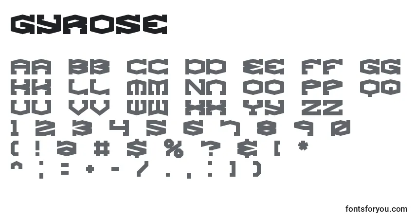 Czcionka Gyrose (128800) – alfabet, cyfry, specjalne znaki