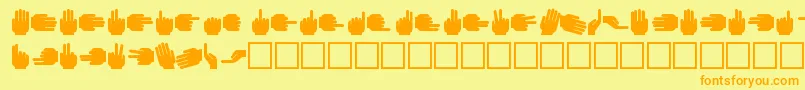 ha      -Schriftart – Orangefarbene Schriften auf gelbem Hintergrund
