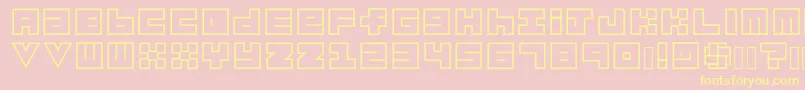 Habesha Blocks OUTLINES-Schriftart – Gelbe Schriften auf rosa Hintergrund