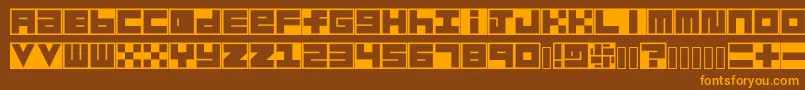Habesha Blocksフォントについての詳細 フォントHabesha Blocks – オレンジ色の文字が茶色の背景にあります。