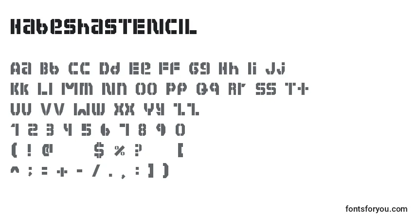 Czcionka HabeshaSTENCIL – alfabet, cyfry, specjalne znaki