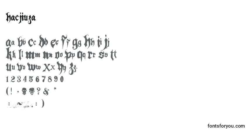 Czcionka Hacjiuza (128816) – alfabet, cyfry, specjalne znaki