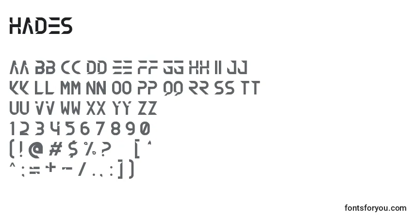 Fuente HADES - alfabeto, números, caracteres especiales