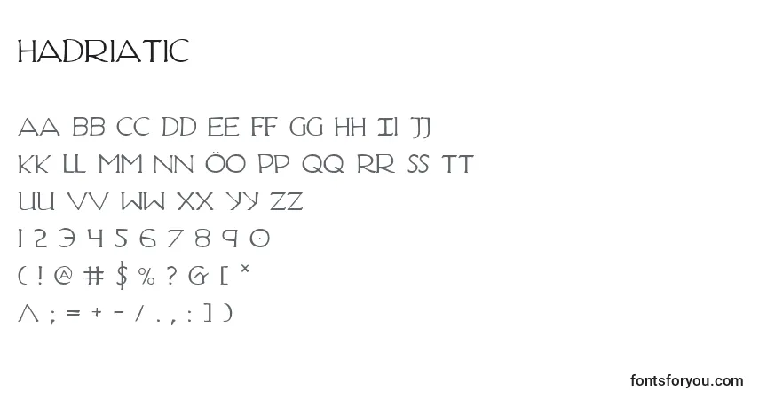 A fonte Hadriatic (128825) – alfabeto, números, caracteres especiais