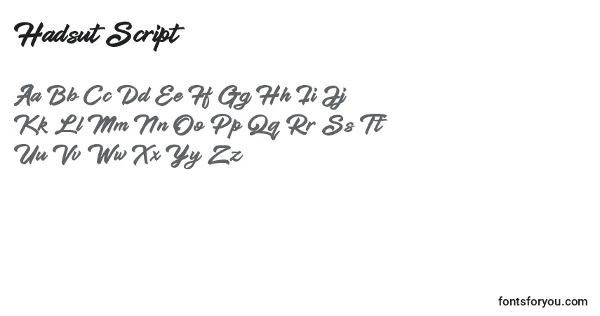 Hadsut Script-fontti – aakkoset, numerot, erikoismerkit