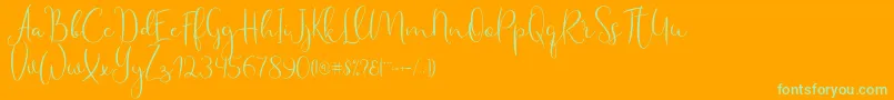 Haertbel Script-Schriftart – Grüne Schriften auf orangefarbenem Hintergrund