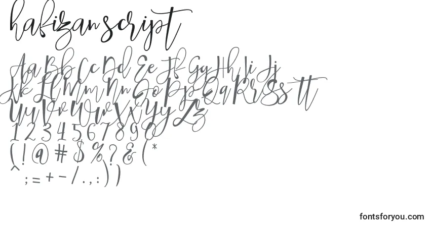 Hafizan script-fontti – aakkoset, numerot, erikoismerkit