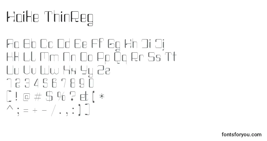 Haike ThinReg-fontti – aakkoset, numerot, erikoismerkit