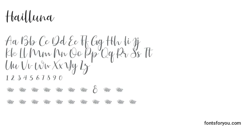 Fuente Hailluna - alfabeto, números, caracteres especiales