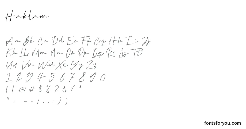 Schriftart Haklam – Alphabet, Zahlen, spezielle Symbole