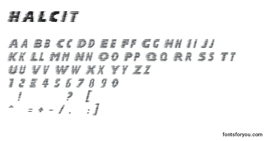A fonte HALCIT   (128855) – alfabeto, números, caracteres especiais