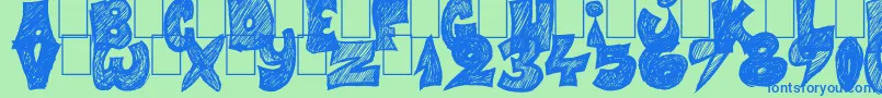 Half Price 4 You-Schriftart – Blaue Schriften auf grünem Hintergrund