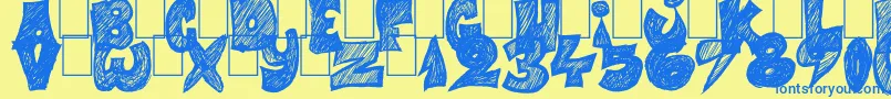 Half Price 4 You-Schriftart – Blaue Schriften auf gelbem Hintergrund