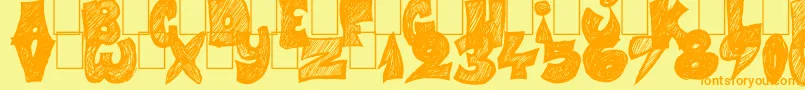 Half Price 4 You-Schriftart – Orangefarbene Schriften auf gelbem Hintergrund