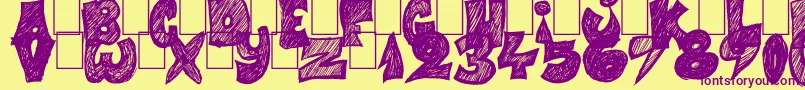Half Price 4 You-Schriftart – Violette Schriften auf gelbem Hintergrund