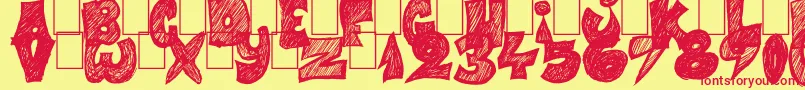 Half Price 4 You-Schriftart – Rote Schriften auf gelbem Hintergrund
