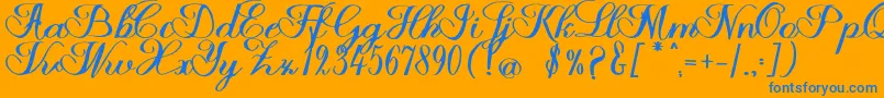 Halfesika Script-Schriftart – Blaue Schriften auf orangefarbenem Hintergrund