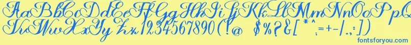 Halfesika Script-Schriftart – Blaue Schriften auf gelbem Hintergrund