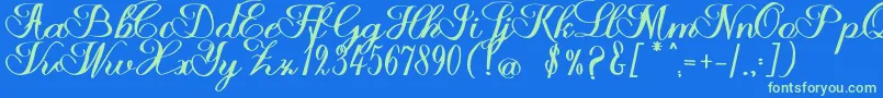 Halfesika Script-Schriftart – Grüne Schriften auf blauem Hintergrund