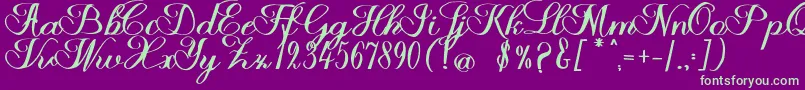 Fonte Halfesika Script – fontes verdes em um fundo violeta