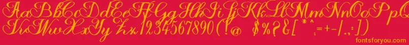 Fonte Halfesika Script – fontes laranjas em um fundo vermelho