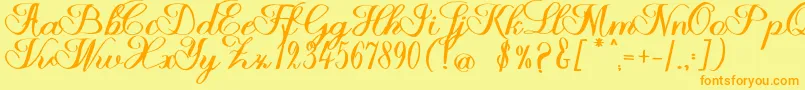 Halfesika Script-Schriftart – Orangefarbene Schriften auf gelbem Hintergrund