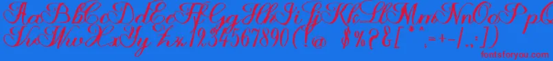 Halfesika Script-Schriftart – Rote Schriften auf blauem Hintergrund