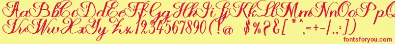 Fonte Halfesika Script – fontes vermelhas em um fundo amarelo