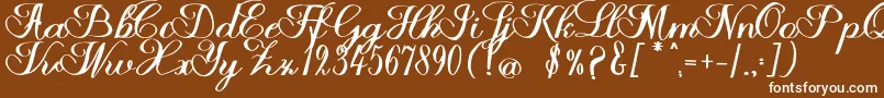 Halfesika Script-Schriftart – Weiße Schriften auf braunem Hintergrund