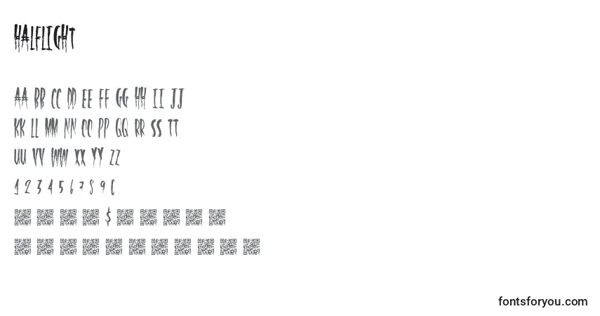 Czcionka HalfLight – alfabet, cyfry, specjalne znaki