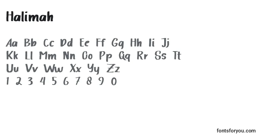 Czcionka Halimah – alfabet, cyfry, specjalne znaki