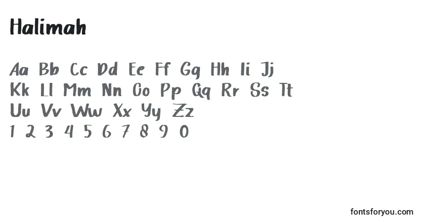 Schriftart Halimah (128863) – Alphabet, Zahlen, spezielle Symbole