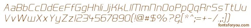 フォントHall Fetica Decompose Italic – 白い背景に茶色のフォント