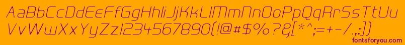 フォントHall Fetica Decompose Italic – オレンジの背景に紫のフォント