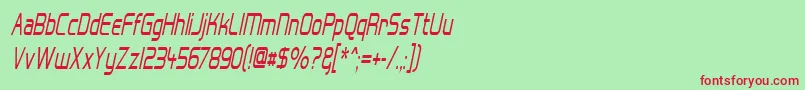 フォントHall Fetica Narrow Italic – 赤い文字の緑の背景