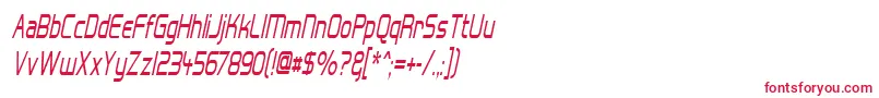 フォントHall Fetica Narrow Italic – 白い背景に赤い文字