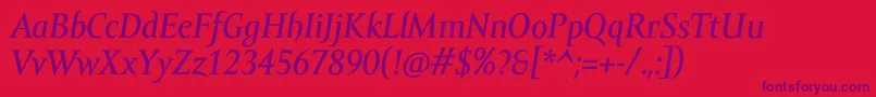 フォントAmorSerifTextProItalic – 赤い背景に紫のフォント